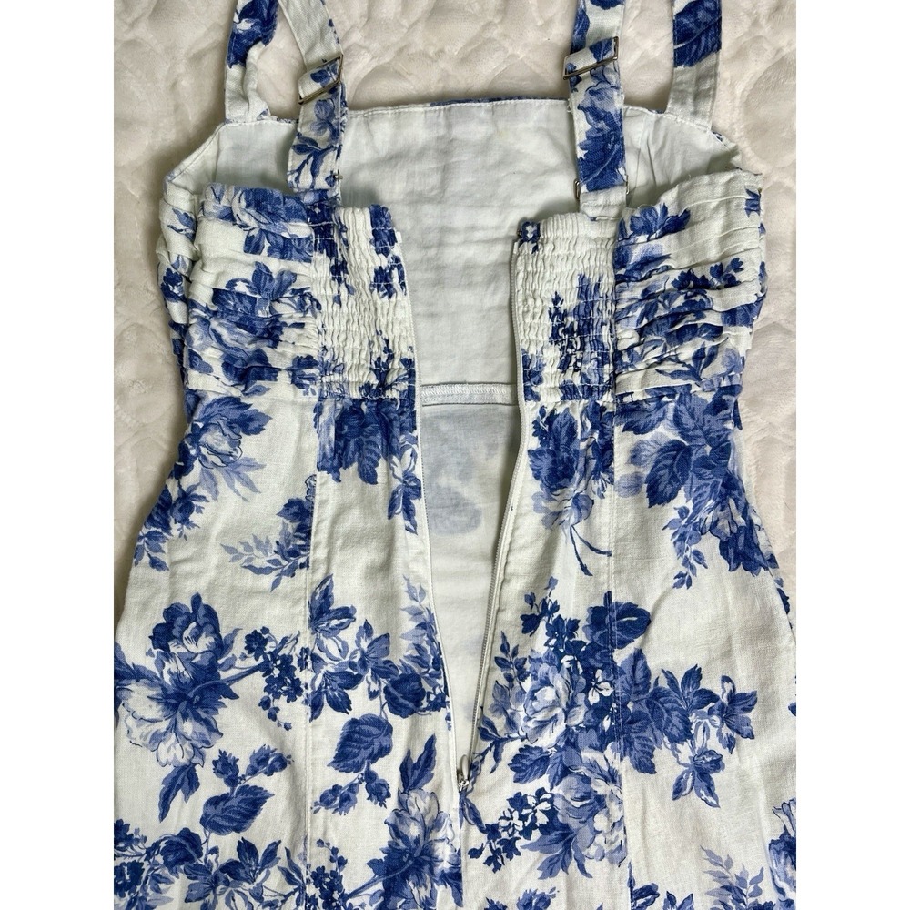 Abercrombie & Fitch Emerson Blue Floral Linen Blend Midi Dress XS Fit & Flare - Picture 8 of 13